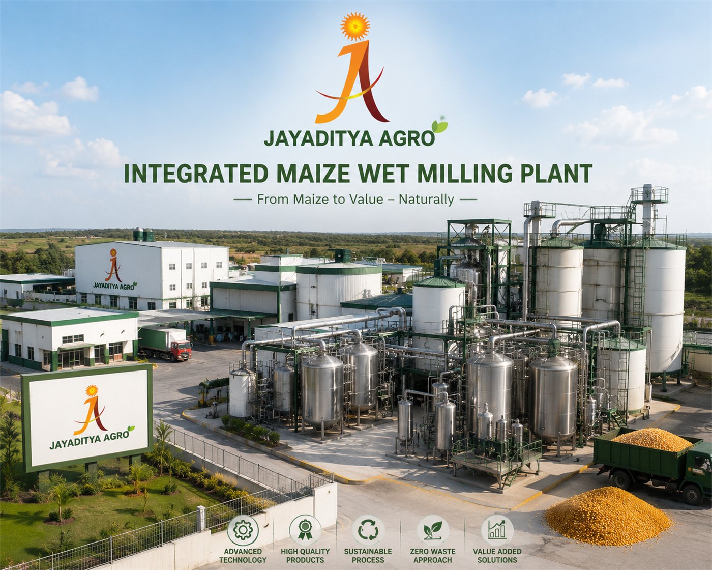 Jayaditya Agro — Integrated Maize Wet Milling Plant. From maize to value, naturally.