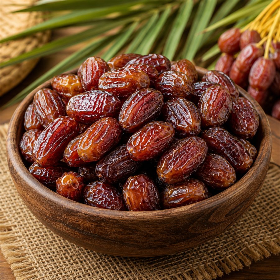 Soft cured dates in a bowl